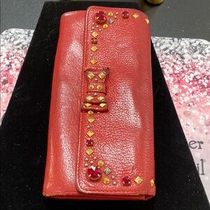 Miu Miu RedLeather & Jeweled Wallet.